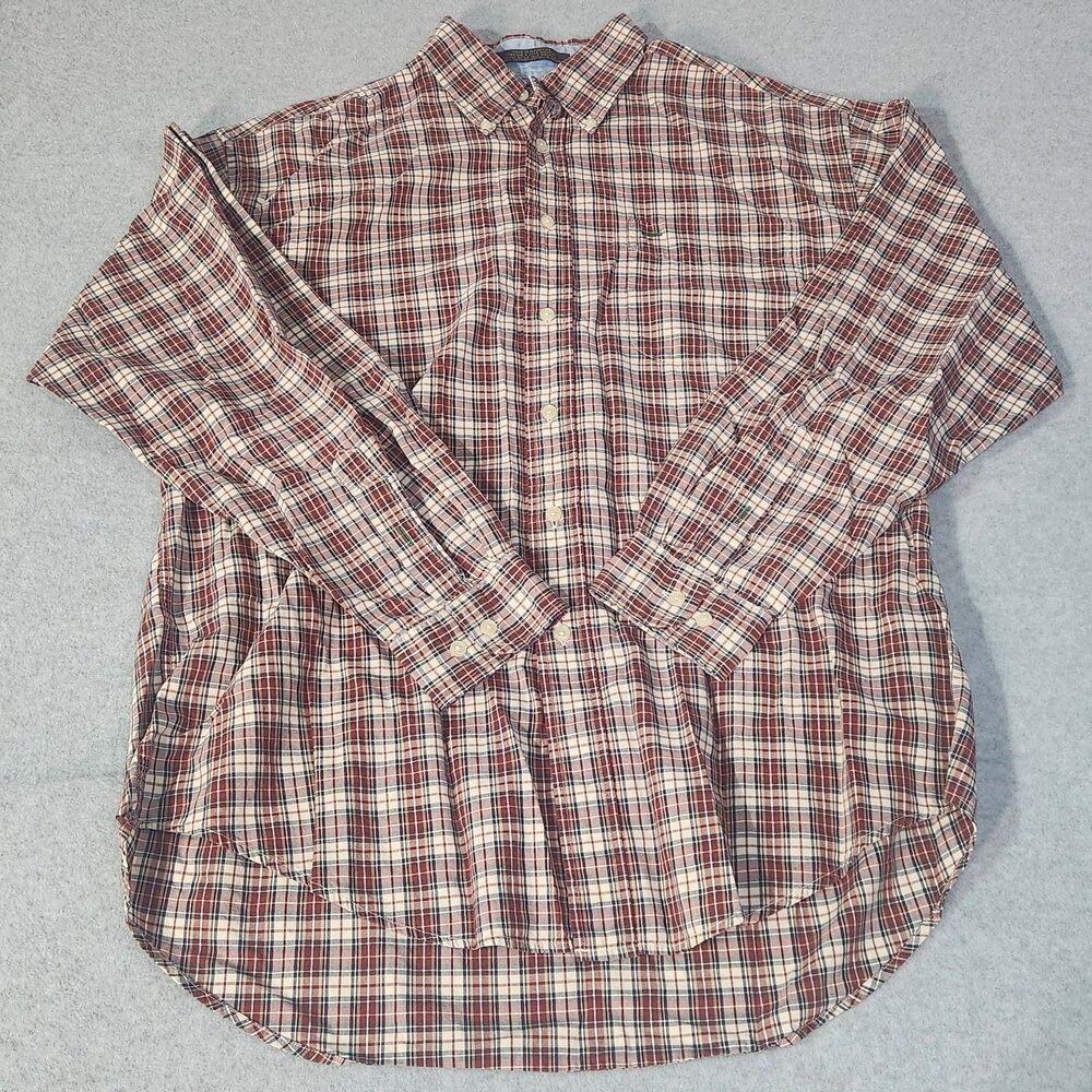 Tommy Hilfiger Men’s Large Shirt Button Down Plaid Red Crest Logo 100% Cotton